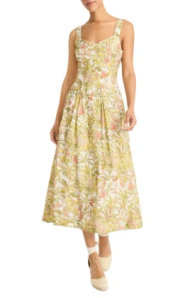 Maggy London Palm Print Empire Waist Fit & Flare Midi Dress