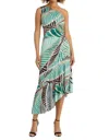Maggy London Abstract Print One-shoulder Asymmetric Midi Dress In Multi