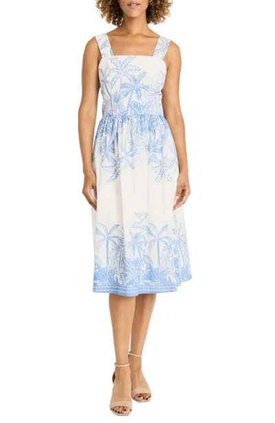 Maggy London Palm Print Stretch Cotton Dress In Multi