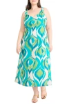 Maggy London Plus Size Printed Double-strap Midi Dress In Blue