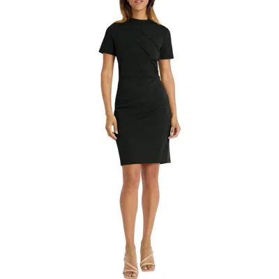 Maggy London Pintuck Short Sleeve Sheath Dress In Black