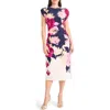 Maggy London Placement Print Cap Sleeve Midi Dress In Blue