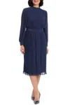 Maggy London Pleated Blouson Midi Dress In Navy