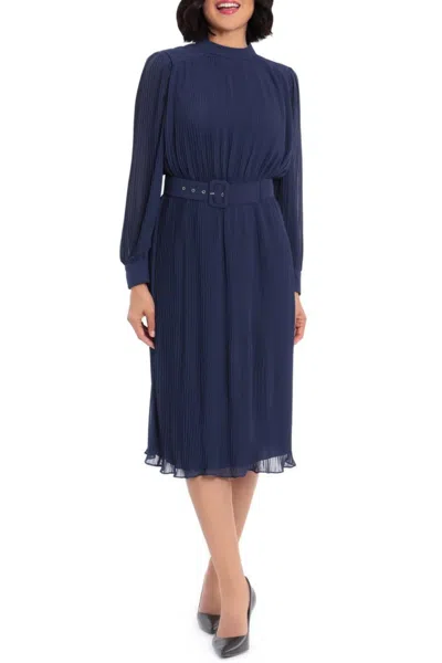 Maggy London Pleated Blouson Midi Dress In Navy