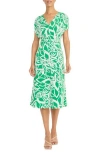Maggy London Midi Dress In Green/ivory