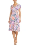 Maggy London Pleated Bodice Midi Dress In Ivory/pink