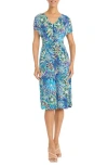 Maggy London Pleated Bodice Midi Dress In Navy/spectra Green