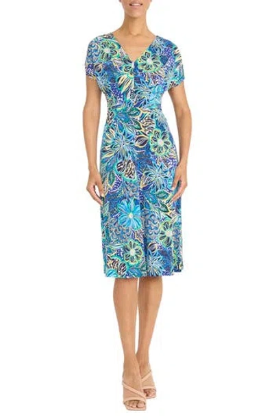 Maggy London Pleated Bodice Midi Dress In Navy/spectra Green