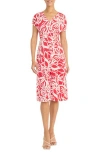 Maggy London Pleated Bodice Midi Dress In Red/ivory