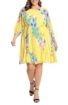 Maggy London Pleated Trapeze Dress In Yellow