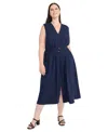 Maggy London Sleeveless Belted Midi Dress In Navy
