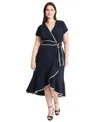 Maggy London Plus Size Contrast-trim Tie-waist Midi Dress In Navy