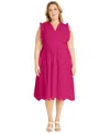 Maggy London Plus Size Eyelet Midi Dress In Very Berry