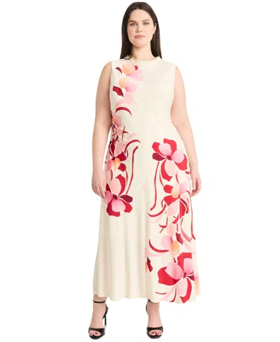 Maggy London Plus Size Floral-print Maxi Dress In Cream,rose Pink