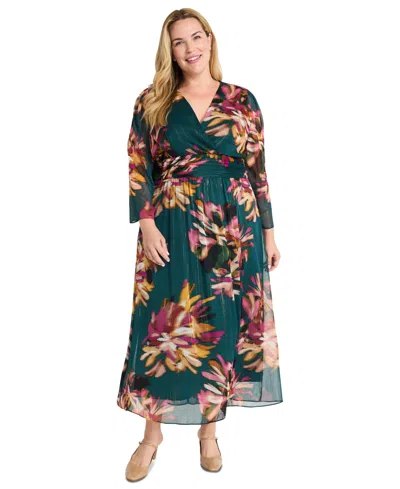 MAGGY LONDON PLUS SIZE FLORAL-PRINT MAXI DRESS