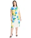 Maggy London Plus Size Floral-print Midi Dress In White,yellow