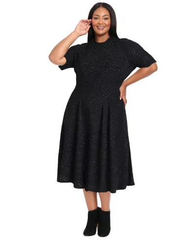 Maggy London Plus Size Glitter Knit Fit And Flare Midi Dress In Black