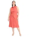 Maggy London Sleeveless Linen Blend Shirtdress In Mineral Red