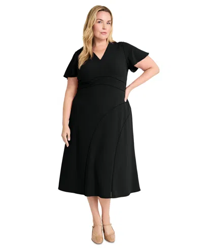 Maggy London Plus Size Open Ladder-trim A-line Dress In Black