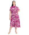 Maggy London Abstract Print Asymmetric Chiffon Midi Dress In Periwinkle,purple
