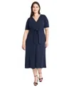 Maggy London Plus Size Short Sleeve Tie Waist Midi Dress In Blue