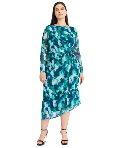 Maggy London Plus Size Side-twist Asymmetric-hem Dress In Mint,teal