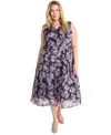 Maggy London Sleeveless Organza Midi Dress In Black,lavendar