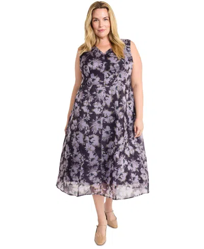 MAGGY LONDON PLUS SIZE SLEEVELESS JACQUARD MIDI DRESS