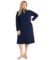 Maggy London Split Neck Long Sleeve Midi Dress In Navy
