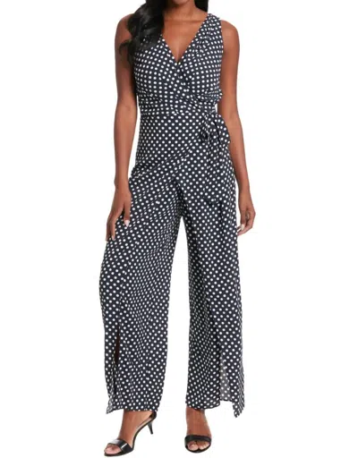 Maggy London Polka Dot Wrap Jumpsuit In Navy In Blue