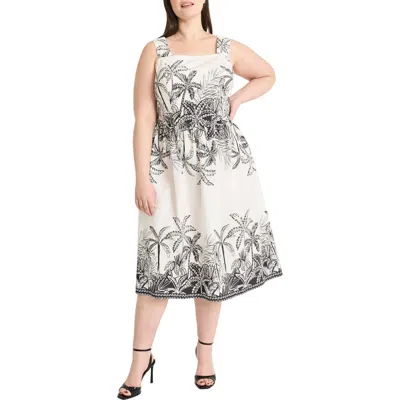Maggy London Print Fit & Flare Midi Dress In Black/white