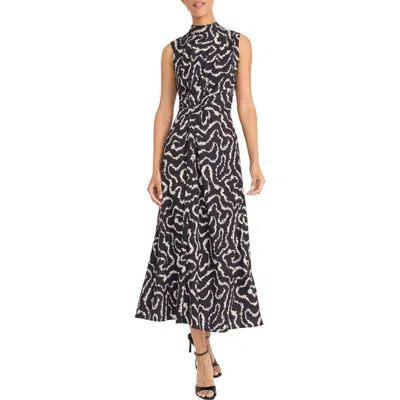 Maggy London Print Mock Neck Sleeveless Midi Dress In Multi