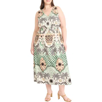 Maggy London Print Sleeveless Midi Dress