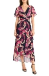 Maggy London Printed Chiffon Maxi Dress In Black