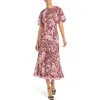 Maggy London Puff Sleeve Chiffon Midi Dress In Multi
