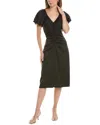 Maggy London Flutter Sleeve Ruched Satin Midi Dress In Black