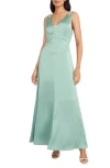 Maggy London Rhinestone Trim Satin Gown In Jade/dsage