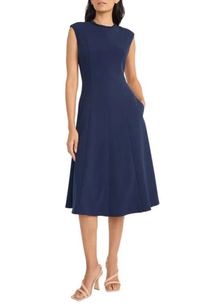 Maggy London Rope Accent Sleeveless Fit & Flare Dress In Navy Blazer