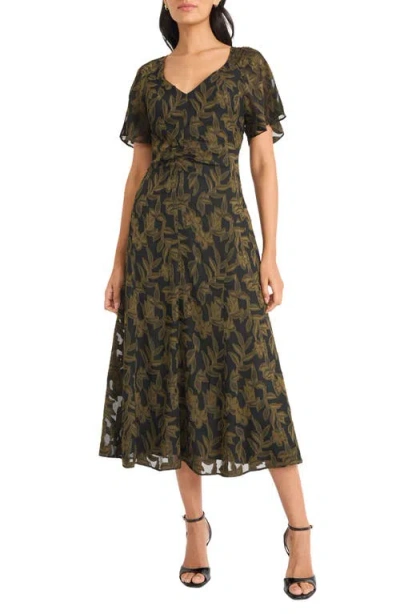 Maggy London Ruched Flutter Sleeve Dress In Green