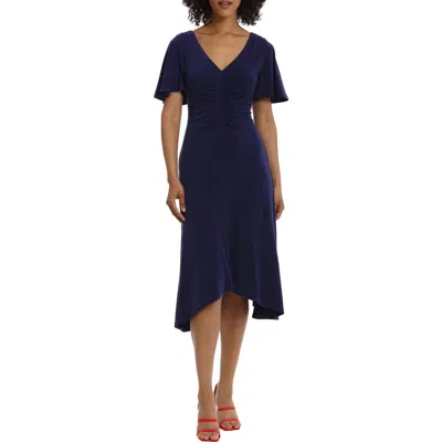 MAGGY LONDON MAGGY LONDON RUCHED FLUTTER SLEEVE MIDI DRESS