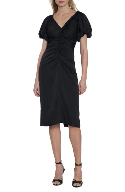 Maggy London Ruched Puff Sleeve Sheath Dress In Black