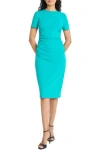 Maggy London Ruched Short Sleeve Midi Dress In Blue