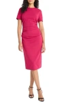 Maggy London Ruched Short Sleeve Midi Dress In Red