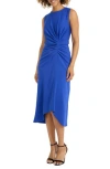 Maggy London Ruched Sleeveless Midi Dress