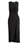 Maggy London Ruched Sleeveless Midi Dress In Black
