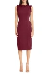 Maggy London Ruffle Mock Neck Sheath Dress In Arresting Burgundy