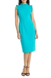 Maggy London Ruffle Mock Neck Sheath Dress In Blue