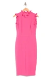 Maggy London Ruffle Mock Neck Sheath Dress In Hot Pink