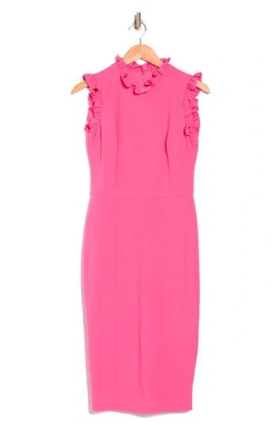 Maggy London Ruffle Mock Neck Sheath Dress In Hot Pink