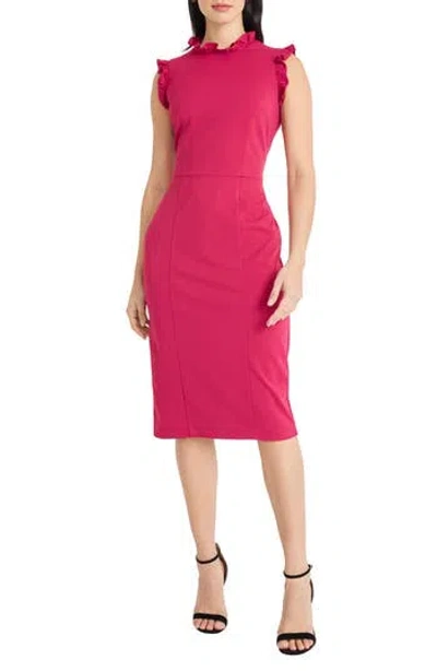 Maggy London Ruffle Mock Neck Sheath Dress In Pink